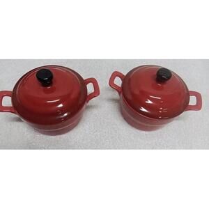 California Pantry Red Black Ceramic Stoneware Mini Baker Casserole Pot Set Of 2